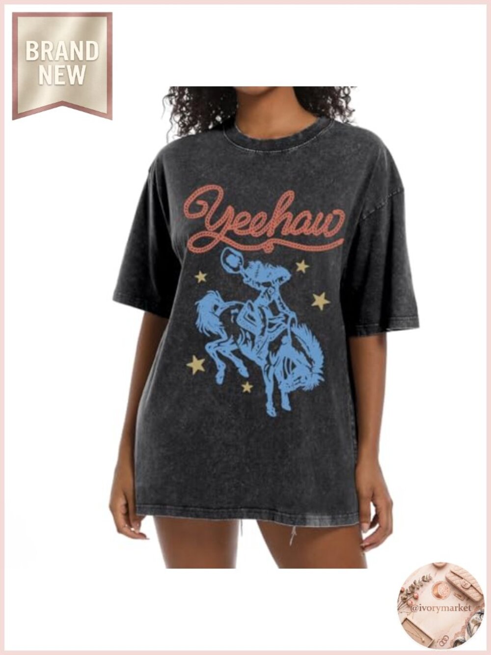 Western Cowgirl Graphic Tee Oversized Vintage Rodeo Cotton T-Shirt Country